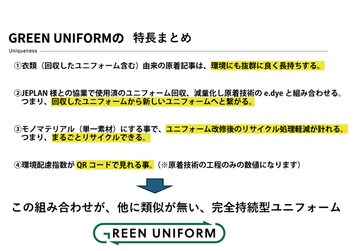 GREEN UNIFORM の特長まとめ